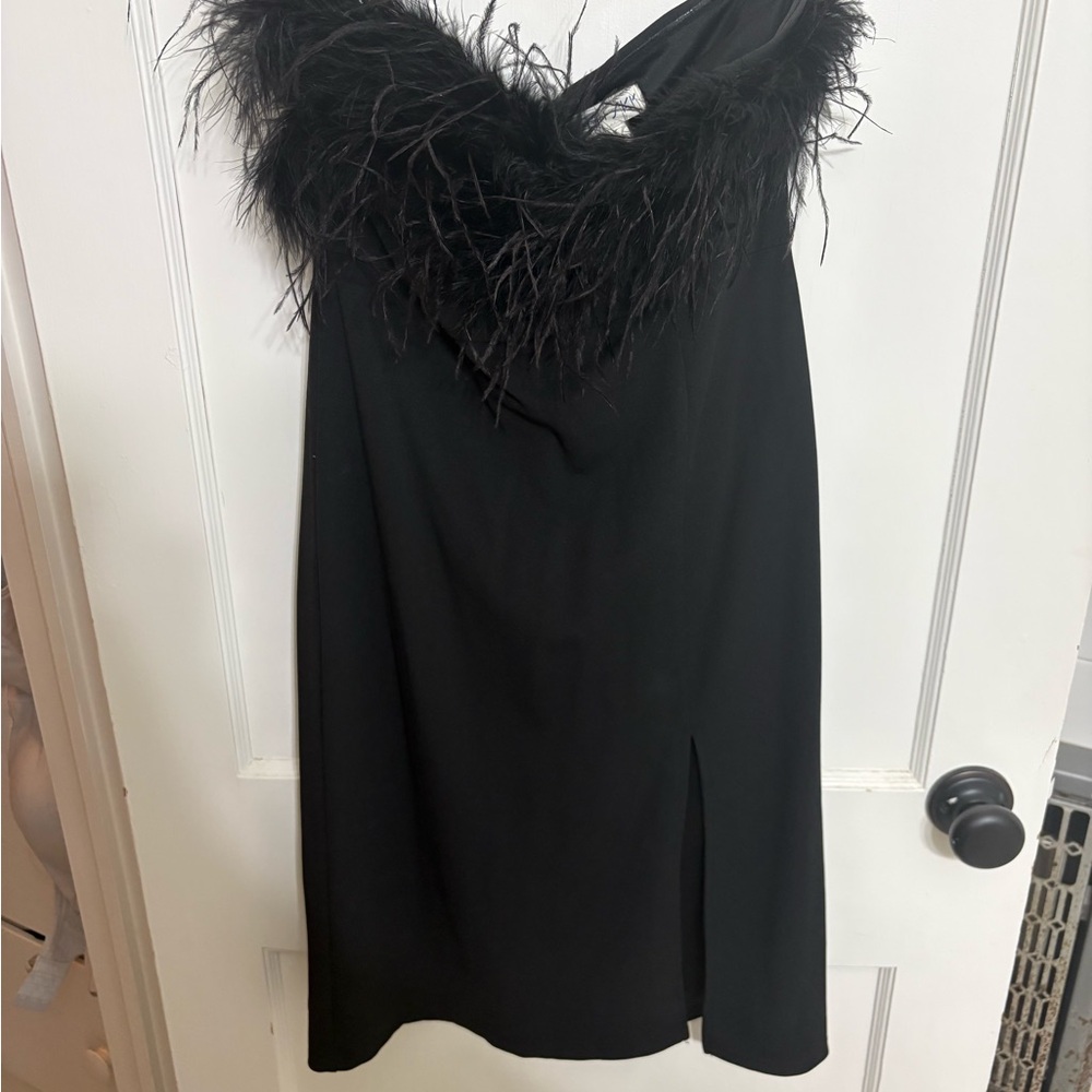 She + Sky Black Feather-Trim Dress